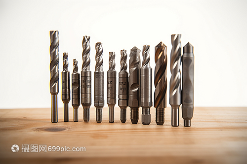 木桌上的钻头 金属与木质的奇妙邂逅